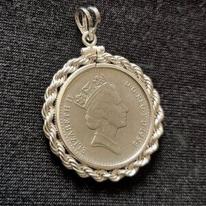 1992 Ten Pence Coin Pendant with Braided Silver Frame